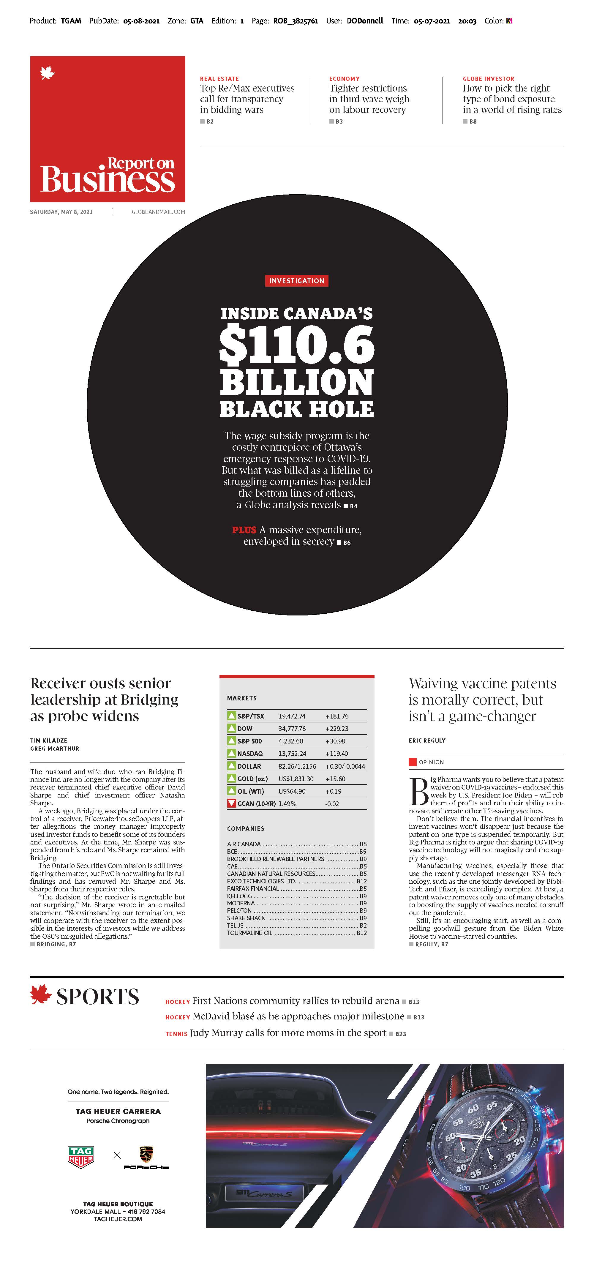 Report on Business front page for CEWS investigation