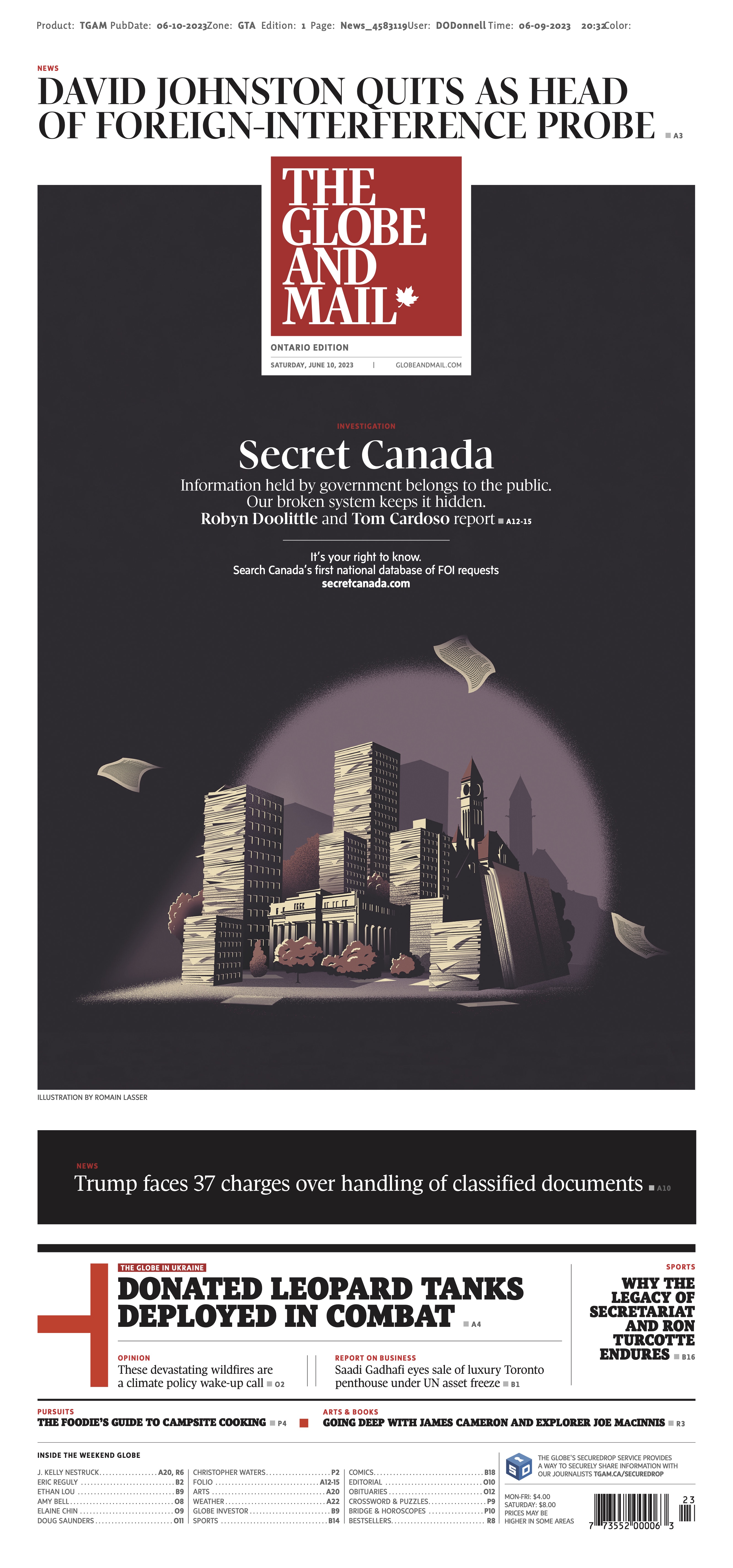 Secret Canada investigation front page