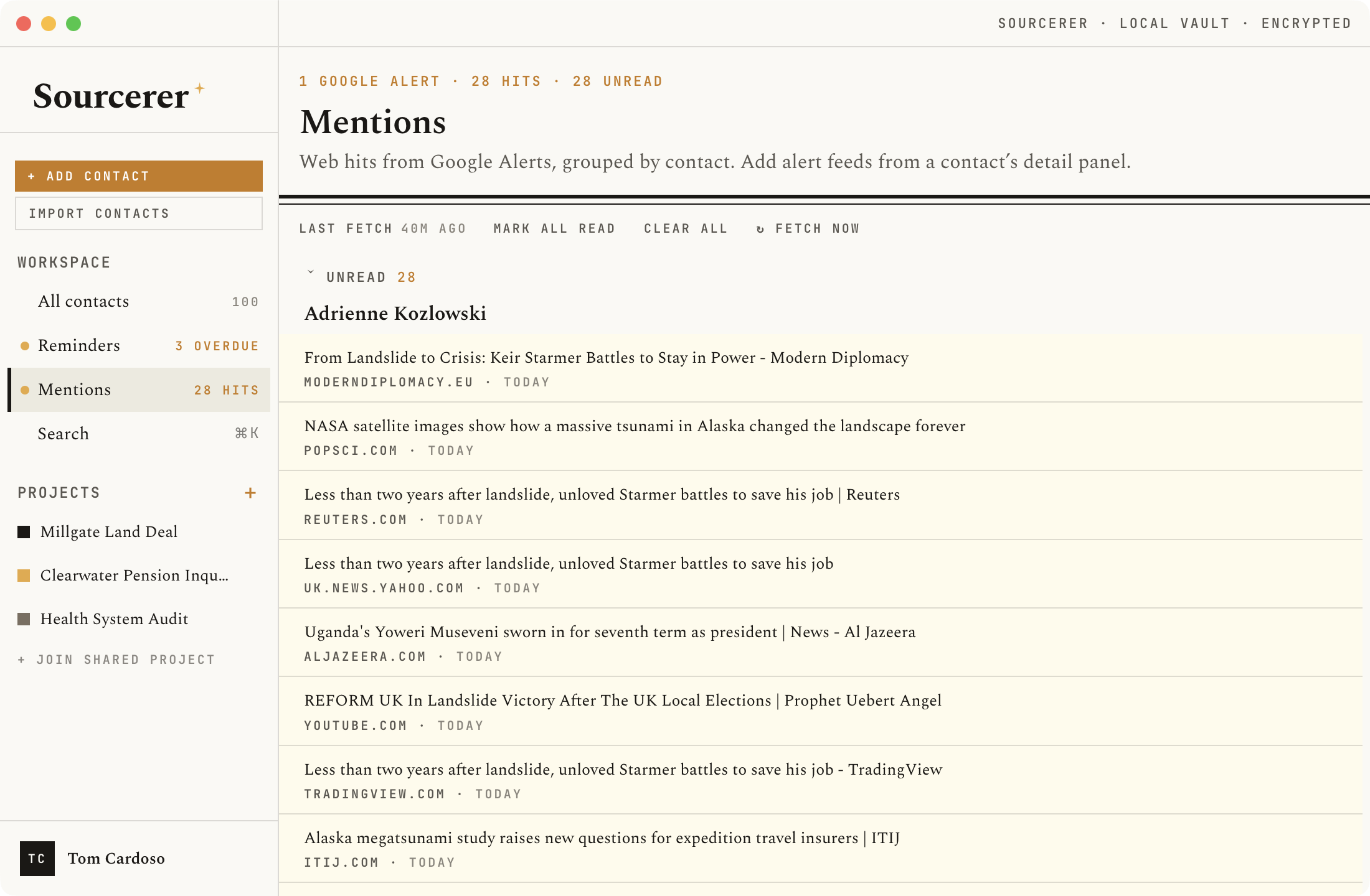 Sourcerer — mentions view
